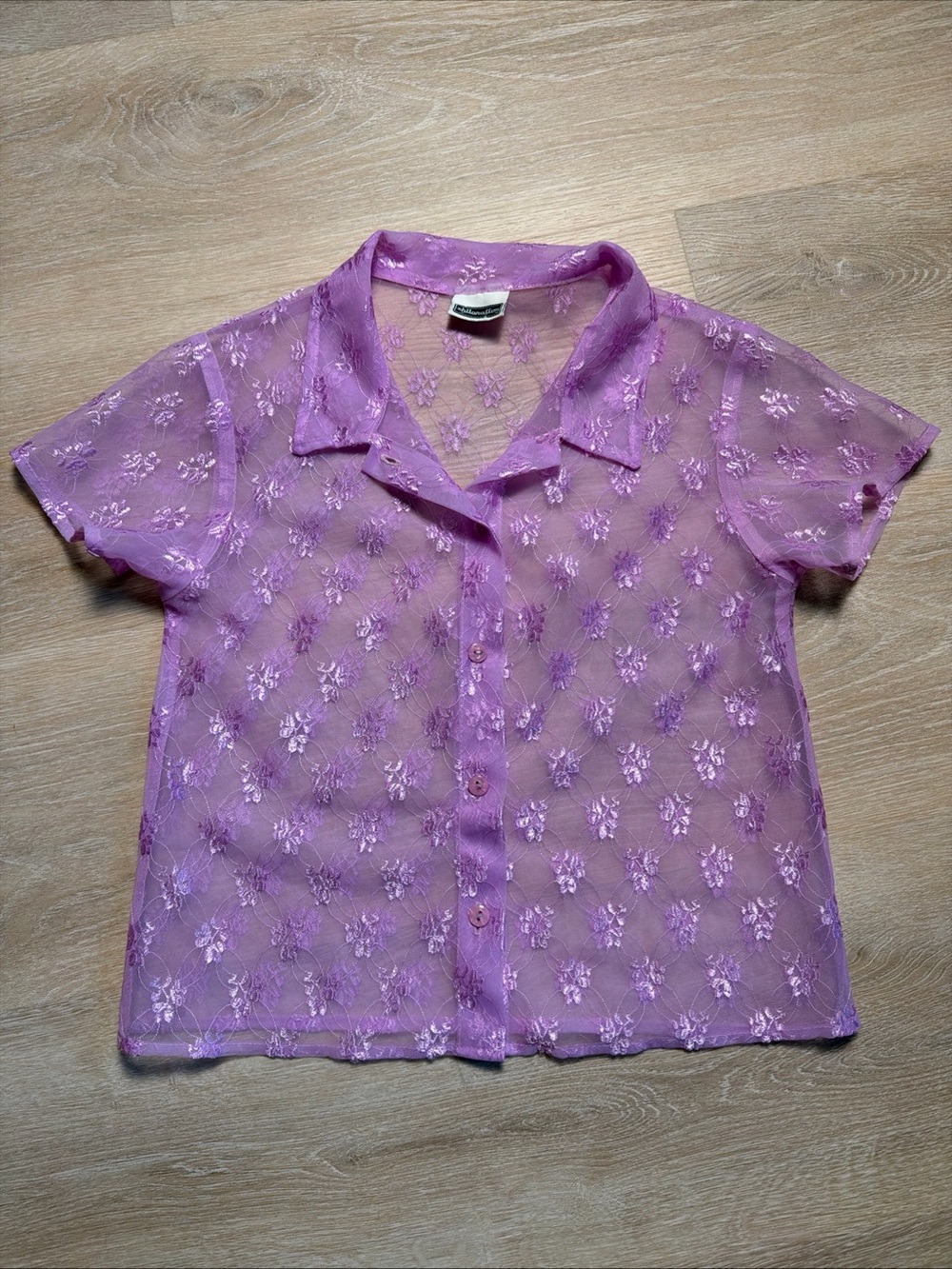 Vintage 90s Xhilaration Sheer Purple Floral Shirt Fairycore Coquette Whimsigoth